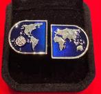 Prachtige manchetknopen van 925 zilver met wereldkaart en