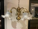 Plafonnier - Laiton doré, Opaline - Ancien lustre avec 5, Antiek en Kunst