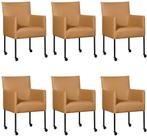 Set van 6 Bruine leren moderne kuipstoel - poot rond zwart, Huis en Inrichting, Stoelen, Nieuw, Vijf, Zes of meer stoelen, Modern