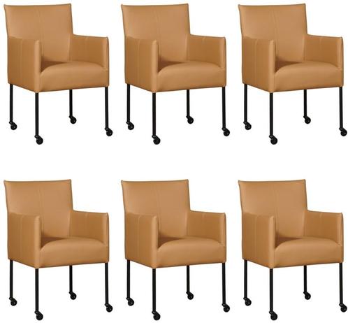 Set van 6 Bruine leren moderne kuipstoel - poot rond zwart, Huis en Inrichting, Stoelen, Overige kleuren, Vijf, Zes of meer stoelen