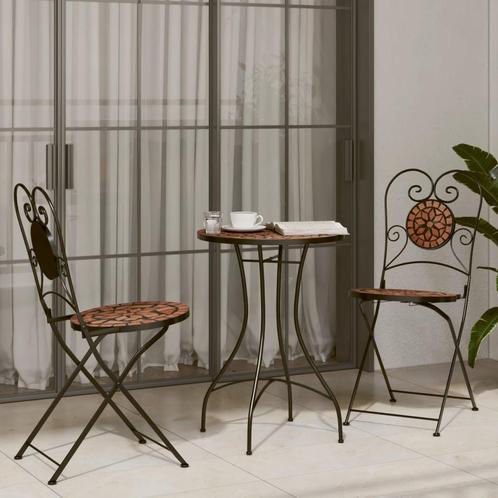vidaXL Bistroset mozaïek ijzer en keramiek terracottakleurig, Tuin en Terras, Tuinsets en Loungesets, Nieuw, Verzenden