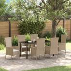 vidaXL Tuin Eettafel Set met kussen 7 pcs Beige poly rattan, Verzenden, Nieuw