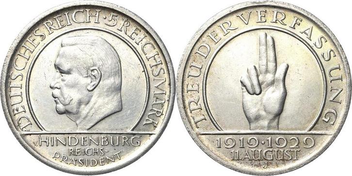 5 Reichsmark 1929 (MuntenenBankbiljetten-Duitslandvanaf1871), Postzegels en Munten, Munten | Europa | Niet-Euromunten, België