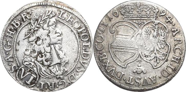 6 Kreuzer 1694, Habsburg Leopold I 1657-1705, Postzegels en Munten, Munten | Europa | Niet-Euromunten, België, Verzenden