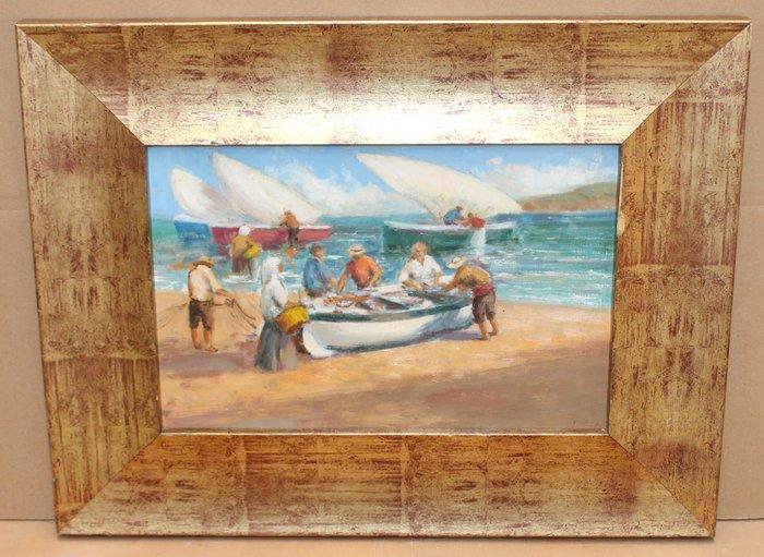 Francisco Carbonell Massabé (1928) - Regresando de la pesca, Antiquités & Art, Art | Peinture | Classique