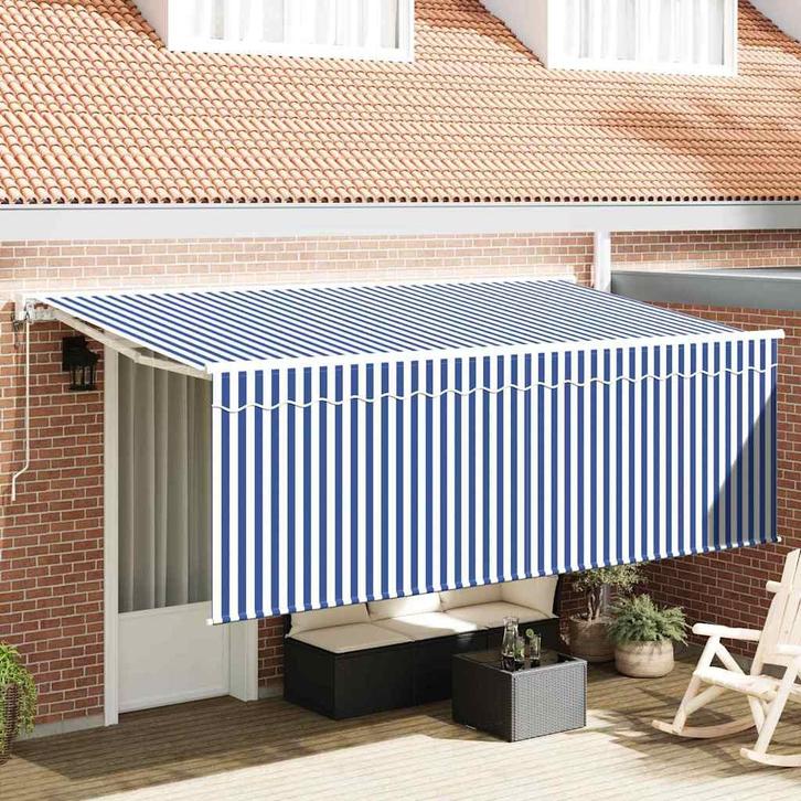 vidaXL Inklapbare Luifel Blauw en Wit 400 x 200 cm, Tuin en Terras, Zonneschermen, Nieuw, Verzenden