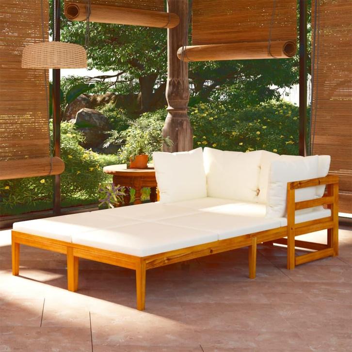 vidaXL Ligstoelen 2 st met crèmewitte kussens acaciahout, Tuin en Terras, Tuinsets en Loungesets, Nieuw, Verzenden