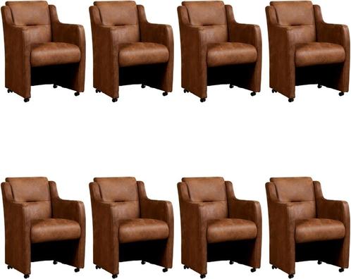Set van 8 Leren eetkamerfauteuils - Echt leer, Landelijk,, Huis en Inrichting, Stoelen, Overige kleuren, Vijf, Zes of meer stoelen