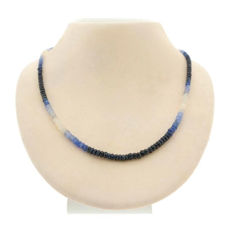 Multikleurige saffier kralen ketting met gouden slot | 45 cm, Handtassen en Accessoires, Kettingen, Overige kleuren, Gebruikt