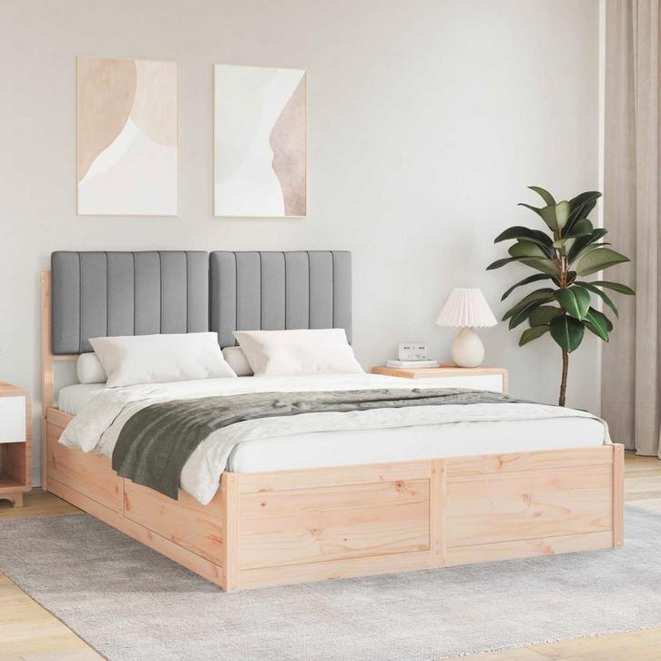 vidaXL Bedframe met Gevoerde Hoofdbord Lichtgrijs 140 x 190, Huis en Inrichting, Slaapkamer | Bedden, Nieuw, Verzenden