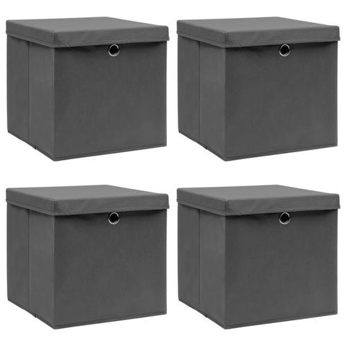 vidaXL Opbergboxen met deksel 4 st 32x32x32 cm stof grijs, Doe-het-zelf en Bouw, Kratten en Dozen, Nieuw, Verzenden