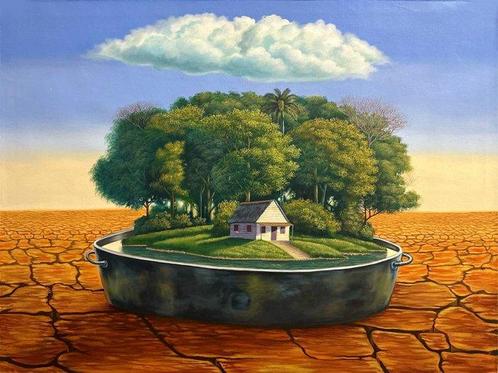 Renier C. (XX) - Oasis inesperado. Paisaje, Antiek en Kunst, Kunst | Schilderijen | Modern