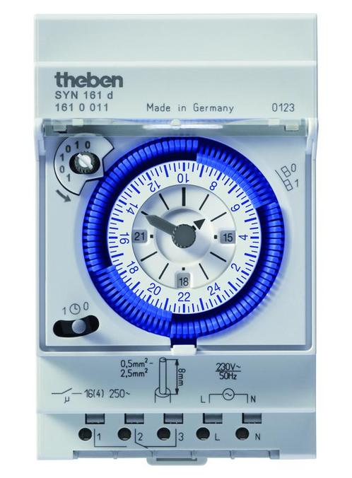 Theben Syn 161D Analoog Din Rail Tijdschakelaar - 1610011, Doe-het-zelf en Bouw, Elektriciteit en Kabels, Verzenden