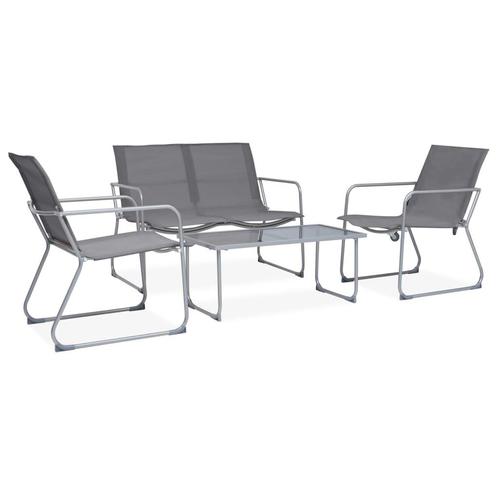 vidaXL Salon de jardin 4 pcs Tissu et acier Gris, Jardin & Terrasse, Ensembles de jardin, Salons de jardin, Neuf, Envoi