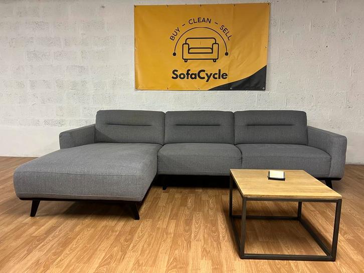 Blauwe driezit met chaise longue– strak & modern - SofaCycle, Huis en Inrichting, Zetels | Complete zithoeken, Nieuw, Ophalen of Verzenden