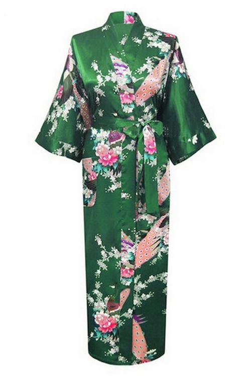 KIMU® Kimono Donker Groen 3/4 M-L Yukata Satijn Onder de Kni, Kleding | Dames, Carnavalskleding en Feestkleding, Nieuw, Ophalen of Verzenden