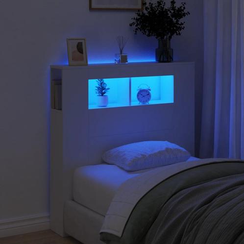 vidaXL Tête de lit à LED blanc 100x18,5x103,5 cm bois, Maison & Meubles, Chambre à coucher | Lits, Neuf, Envoi