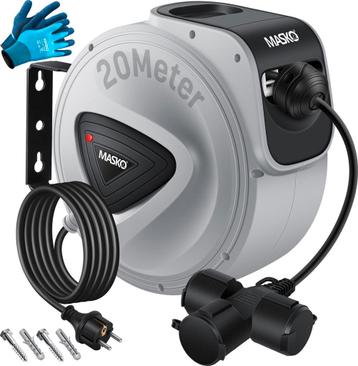 Masko® Kabelhaspel 20m - Verlengkabel - Grijs beschikbaar voor biedingen