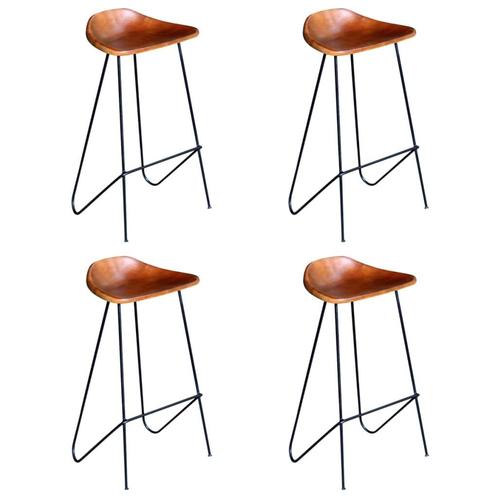 vidaXL Barstoelen 4 st echt leer bruin, Huis en Inrichting, Barkrukken, Nieuw, Verzenden