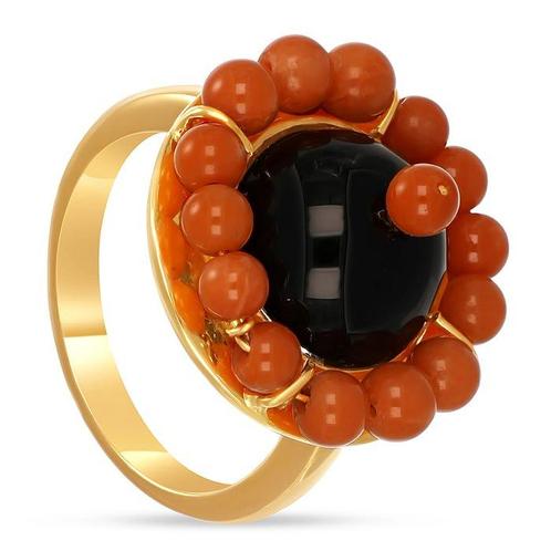 Ring - 18 karaat Geel goud, Amber Koraal, Handtassen en Accessoires, Antieke sieraden