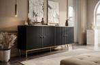 Dressoir mat zwart 182,2x40x75 cm goud hotel chique, Huis en Inrichting, Kasten | Dressoirs, Verzenden, Nieuw, 25 tot 50 cm, 150 tot 200 cm