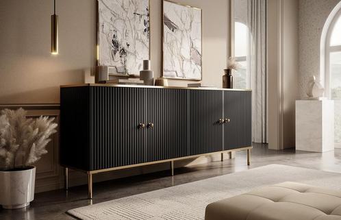 Dressoir mat zwart 182,2x40x75 cm goud hotel chique, Maison & Meubles, Armoires | Dressoirs, Envoi