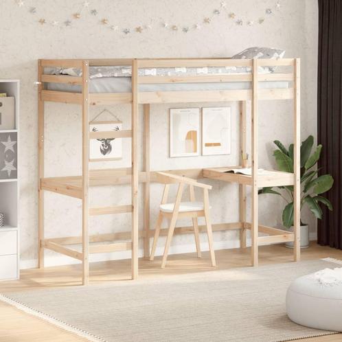 vidaXL Hoogslaper met bureau massief grenenhout 75x190 cm, Huis en Inrichting, Slaapkamer | Bedden, Nieuw, Verzenden