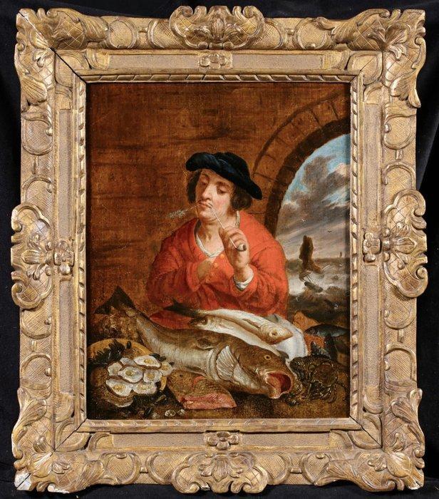 Hollandse School (XVII-XVIII) - The Fishmonger, Antiek en Kunst, Kunst | Schilderijen | Klassiek