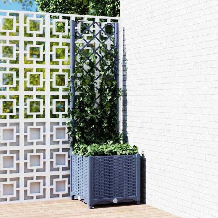 vidaXL Plantenbak met trellis blauwgrijs 40x40x136 cm PP, Tuin en Terras, Bloempotten, Nieuw, Verzenden