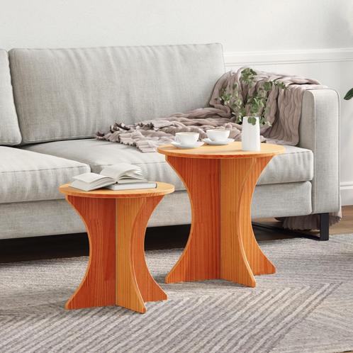 vidaXL Salontafel 2 pcs Wasbruin 46 x 46 x 47 cm Massief, Huis en Inrichting, Tafels | Salontafels, Nieuw, Verzenden