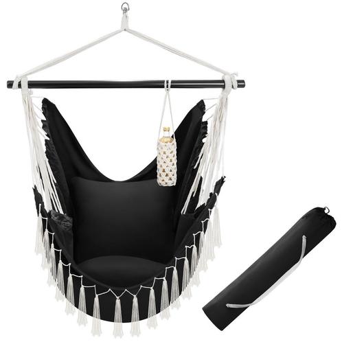 tectake Hangstoel Malika, boho-stijl, draagkracht 150kg - zw, Tuin en Terras, Overige Tuin en Terras, Verzenden