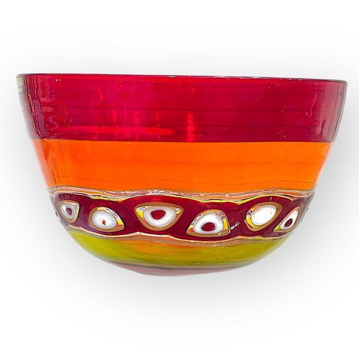Filippo Maso - Tafelmiddenstuk - Rode kom met canne, murrine, Antiek en Kunst, Antiek | Glaswerk en Kristal