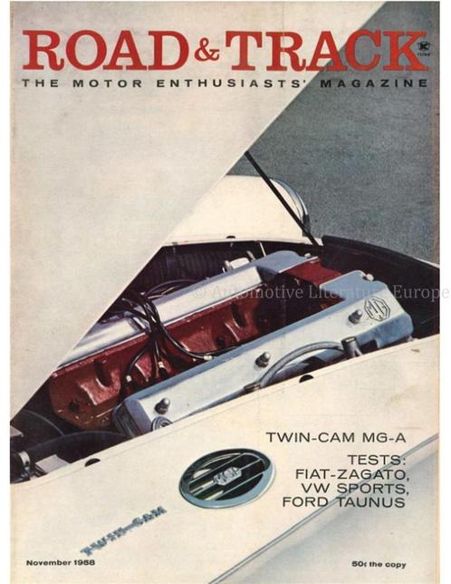 1958 ROAD AND TRACK MAGAZINE NOVEMBER ENGELS, Livres, Autos | Brochures & Magazines