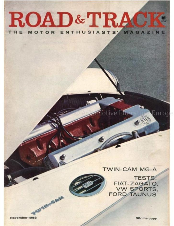 1958 ROAD AND TRACK MAGAZINE NOVEMBER ENGELS, Boeken, Auto's | Folders en Tijdschriften