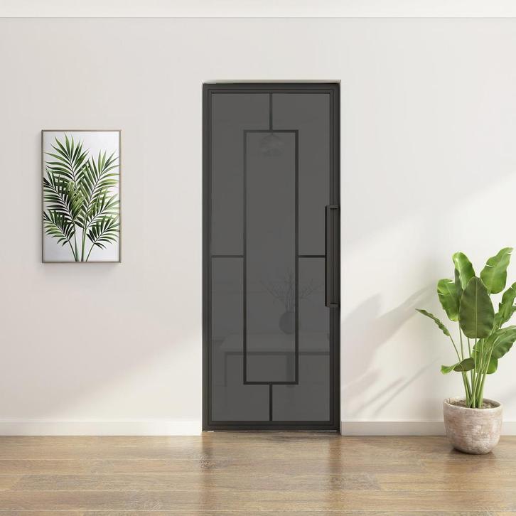 Stalen Taatsdeur - Zwart - 5 Vlaks - Rook glas, Doe-het-zelf en Bouw, Deuren en Vliegenramen, Nieuw, Metaal, Overige typen, 200 tot 215 cm