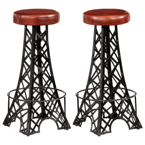 vidaXL Tabourets de bar lot de 2 cuir véritable, Maison & Meubles, Tabourets de bar, Neuf, Envoi