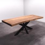 Boomstamtafel, Eettafel 220x100 massief hardhout, metaalpoot, 200 cm of meer, 50 tot 100 cm, Nieuw, Robuust Modern