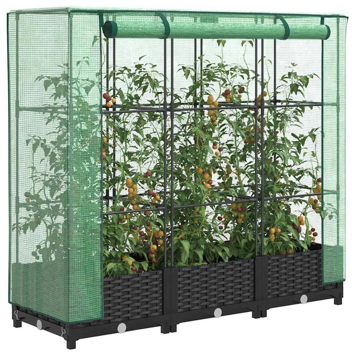 vidaXL Verhoogde plantenbak met kashoes rotanlook 120x40x123, Tuin en Terras, Bloempotten, Nieuw, Verzenden