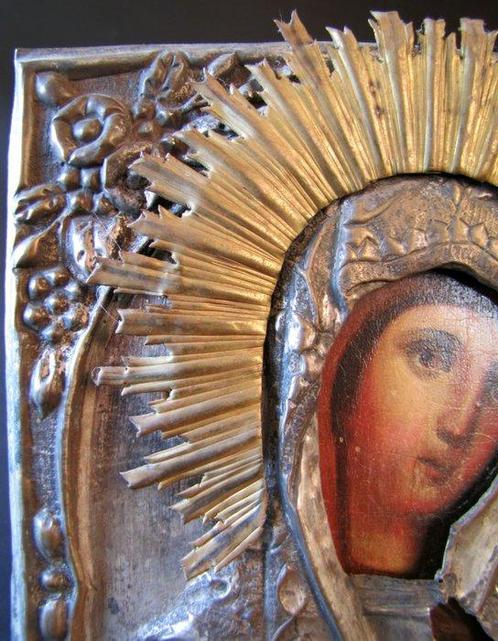 Icône - Notre-Dame de Smolensk - Bois, Métal, Antiek en Kunst, Kunst | Niet-Westerse kunst
