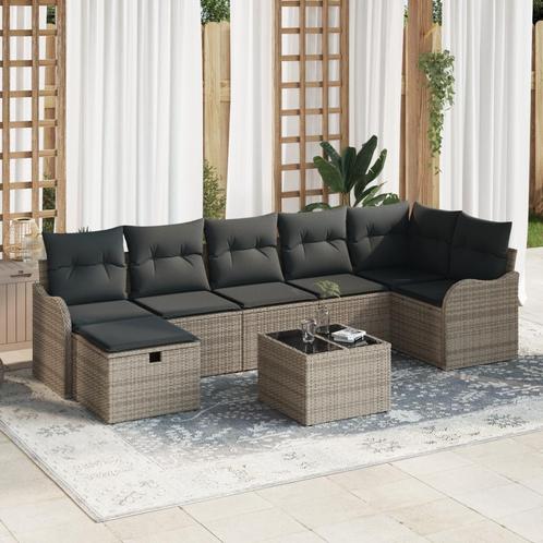 vidaXL 8-delige tuinbankset met kussens - Grijs Poly Rattan, Tuin en Terras, Tuinsets en Loungesets, Nieuw, Verzenden