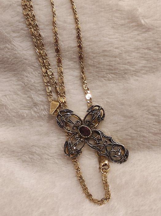 Zilver - Ketting met hanger - Opengewerkt kruis, Antiquités & Art, Antiquités | Livres & Manuscrits