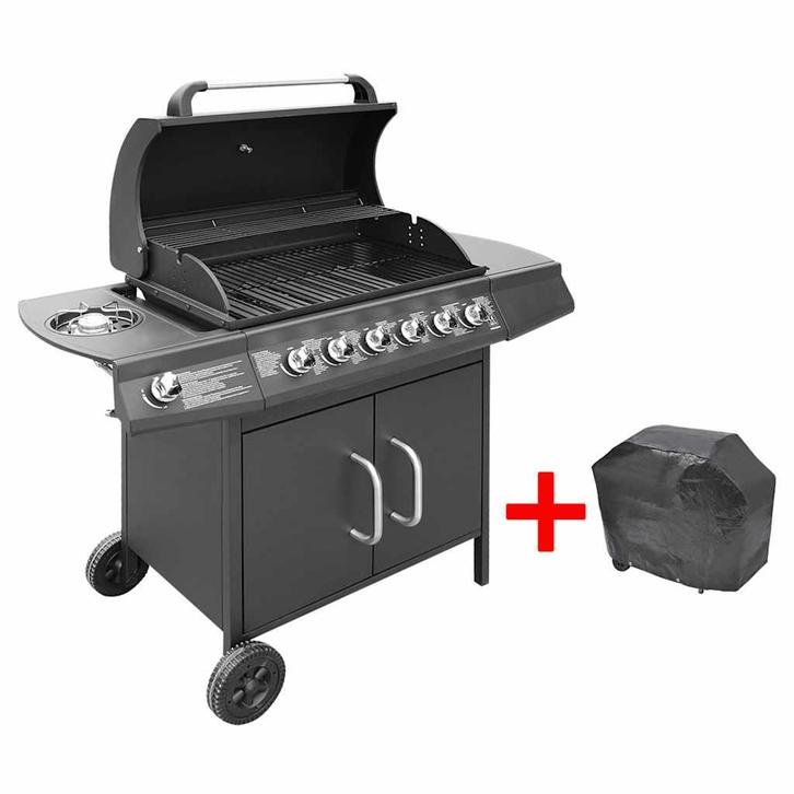 vidaXL Gasbarbecue 6+1 kookzone zwart, Elektronische apparatuur, Overige elektronische apparatuur, Nieuw, Verzenden