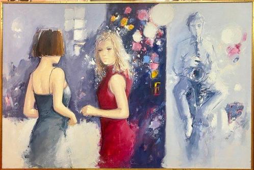 Giuliano Trombini (1953) - Due figure femminili e uomo con, Antiek en Kunst, Kunst | Schilderijen | Modern