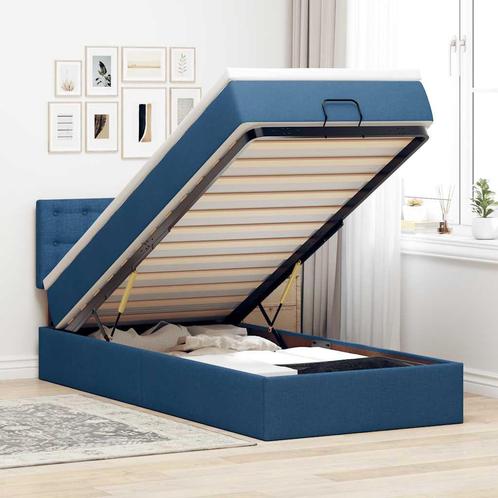 vidaXL Bed met matras 90x200 cm stof blauw, Huis en Inrichting, Slaapkamer | Bedden, Nieuw, Verzenden