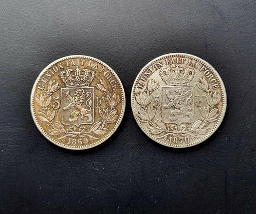 België. Leopold II. 5 Francs 1869, 1870 (Zonder, Postzegels en Munten, Munten | Nederland