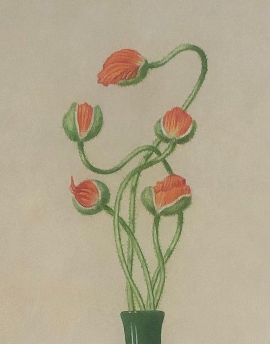 Ruud Verkerk - Vaasje met rode Papavers., Antiek en Kunst, Kunst | Schilderijen | Modern