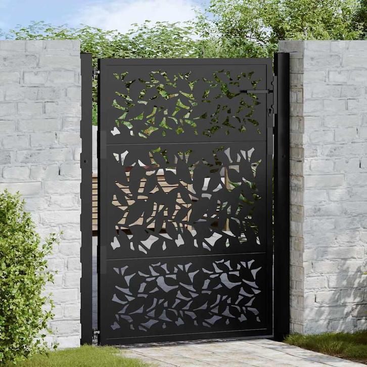 vidaXL Poort met bladontwerp 105x130 cm staal zwart, Tuin en Terras, Tuinpoorten, Nieuw, Verzenden