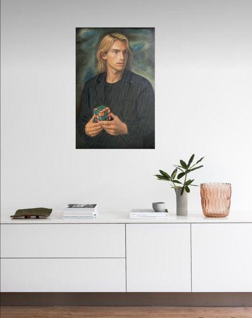 Alex Mro - ’ The Man with Rubiks Cube, Antiek en Kunst, Kunst | Schilderijen | Modern