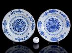 Een paar Chinese blauw-witte Floral borden - Porselein -