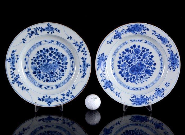 Een paar Chinese blauw-witte Floral borden - Porselein -, Antiek en Kunst, Antiek | Overige Antiek